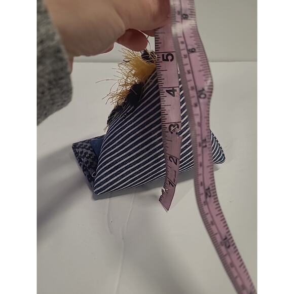 Chicken Pin Cushion Desk Weight Handmade Blue White Striped - Picture 9 of 9
